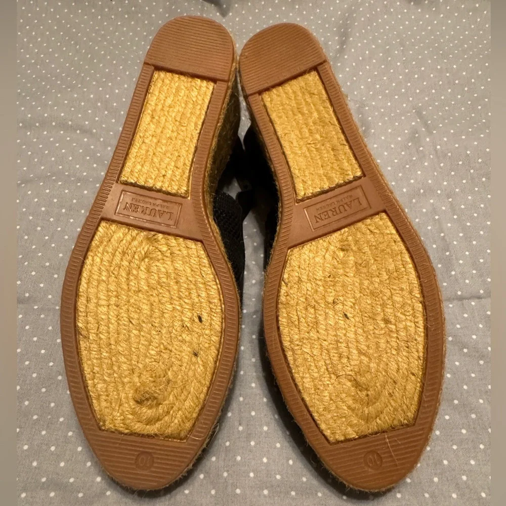 Lauren Ralph Lauren Helma Black Espadrille Wedges 10B NWOT Woven Slingback